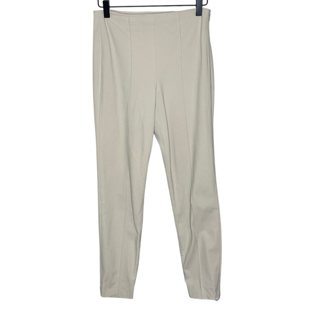 Theory Pintucked Slim Pant Beige Stretch Cotton Cropped High Rise Straight 2